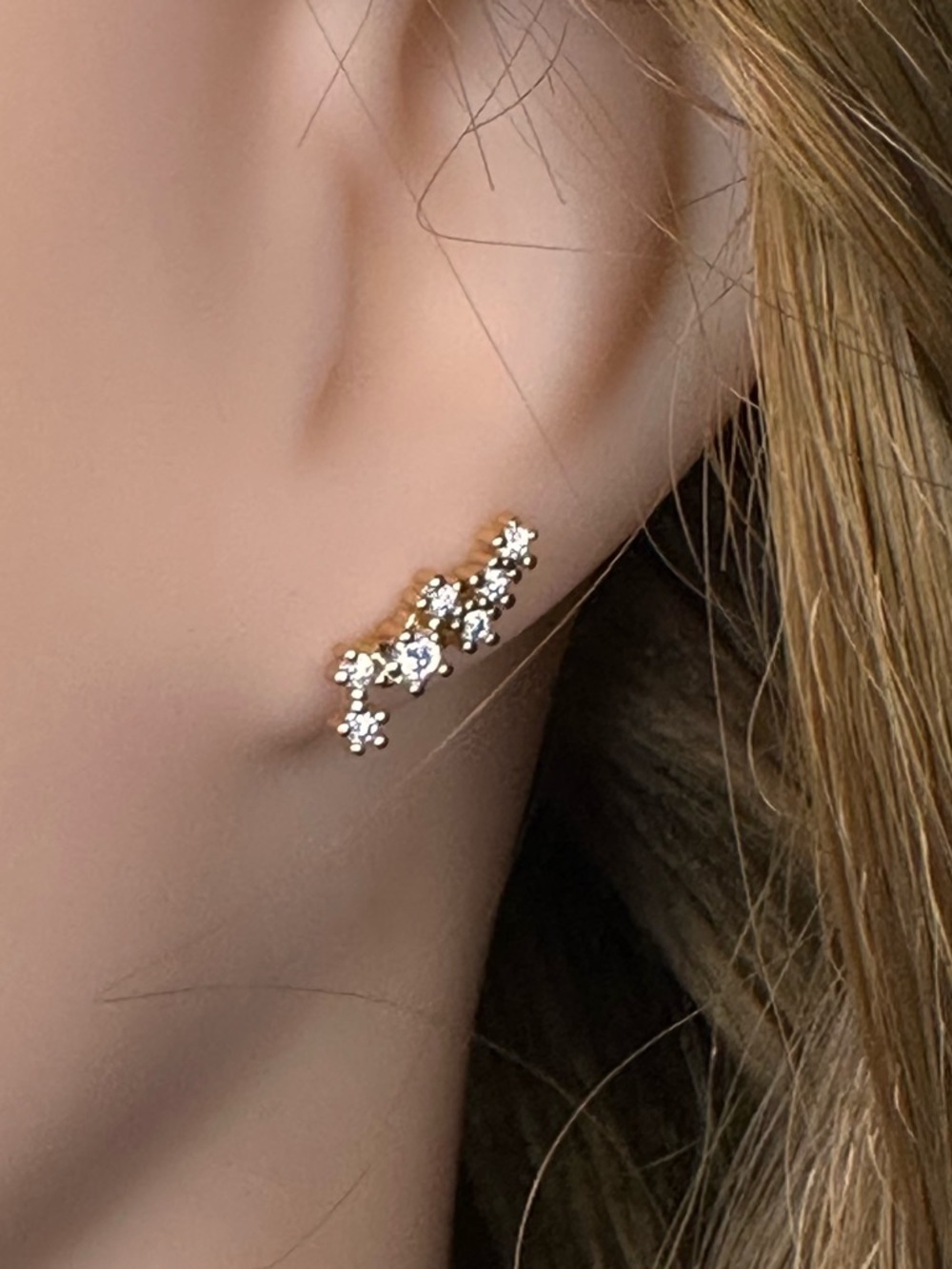 18K Gold Plated CZ Cluster Climber Earrings | Dainty Sparkle Studs Gift For Her